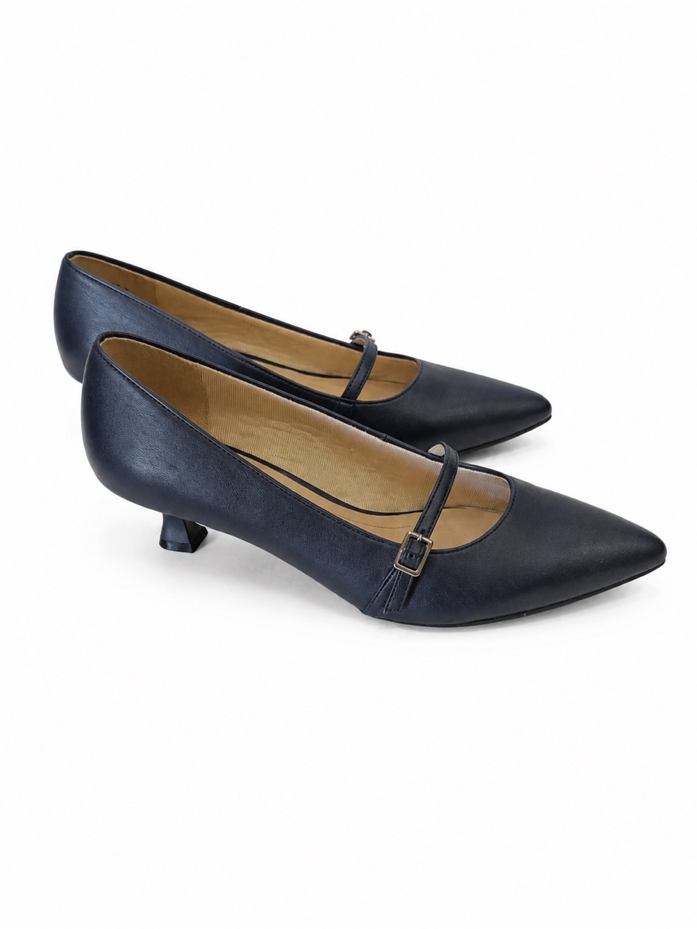 Life Stride Navy Pointed-Toe Mary Jane Kitten Heels